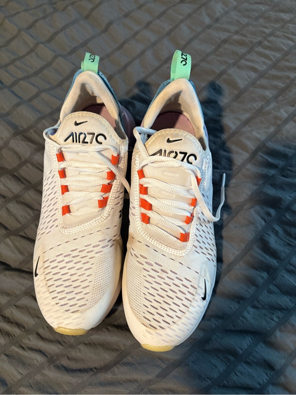 Nike White Sneakers with Orange Accents and Mint Heel Tab